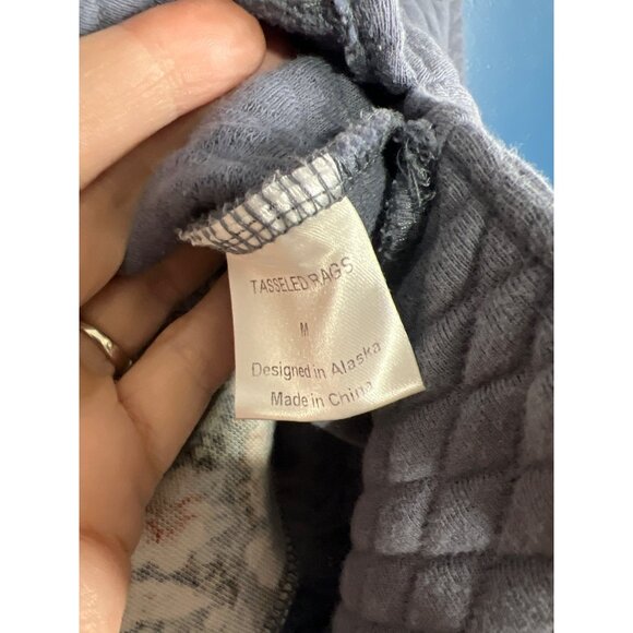 Tasseled Rags Quilted Gray Hoodie Sweatshirt - Picture 6 of 9